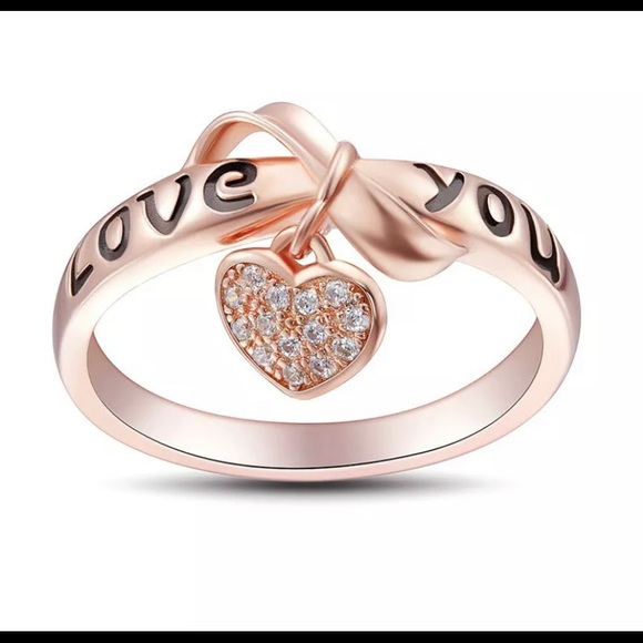 NEW! DIANTY ROSE GOLD “LOVE YOU”💗HEART CHARM RING - Picture 2 of 9